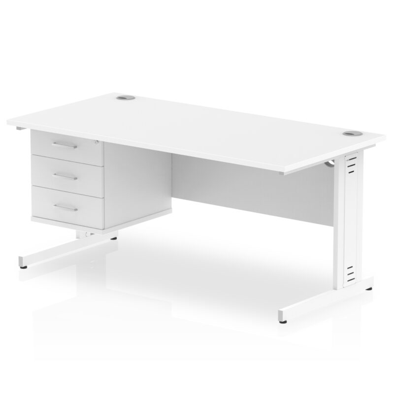 impulse 1600mm cable managed straight desk with single fixed pedestal