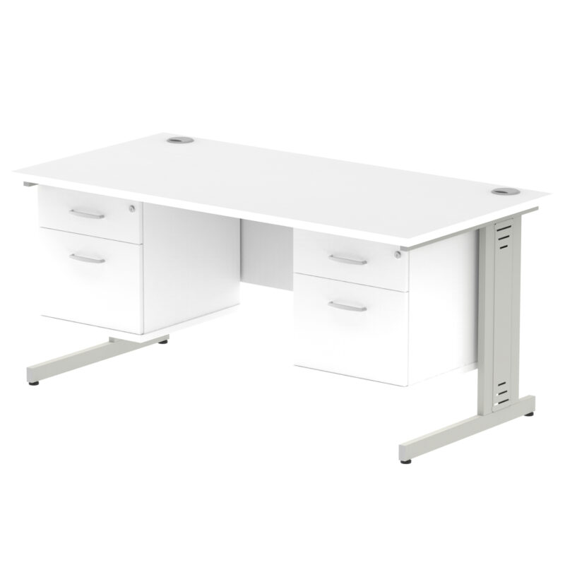 impulse 1600mm cable managed straight desk with two fixed pedestal