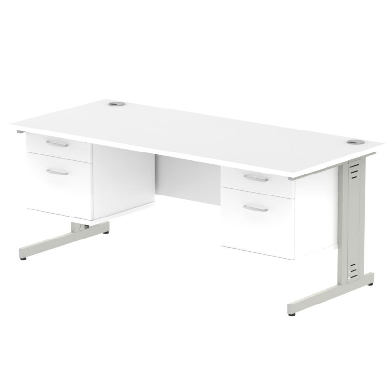 impulse 1800mm cable managed straight desk with two fixed pedestal