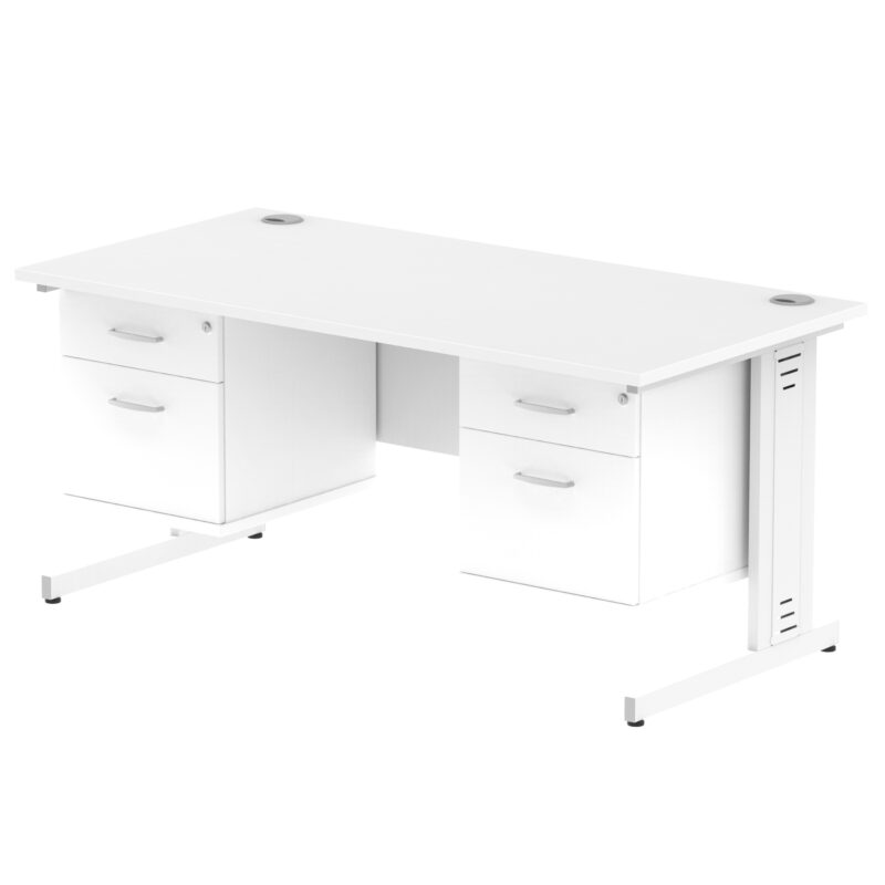 impulse 1600mm cable managed straight desk with two fixed pedestal