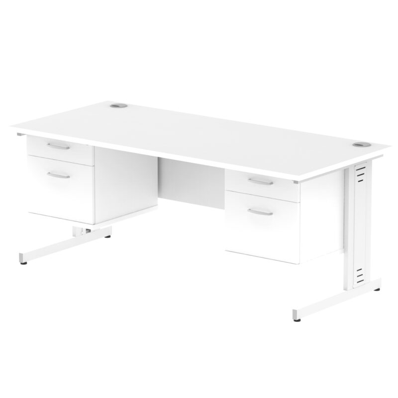 impulse 1800mm cable managed straight desk with two fixed pedestal