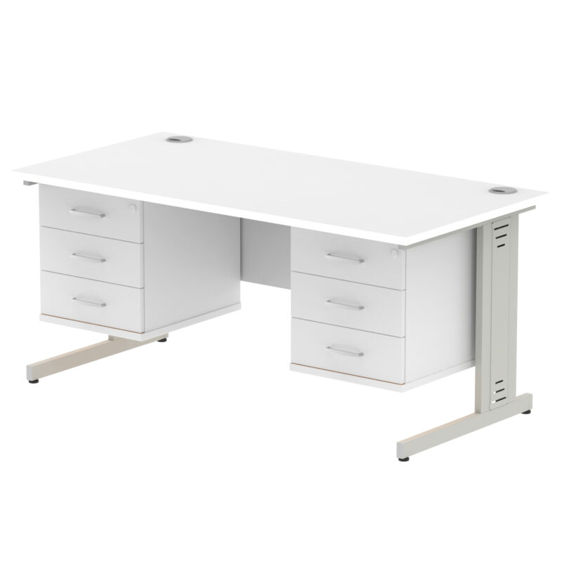 impulse 1600mm cable managed straight desk with two fixed pedestal