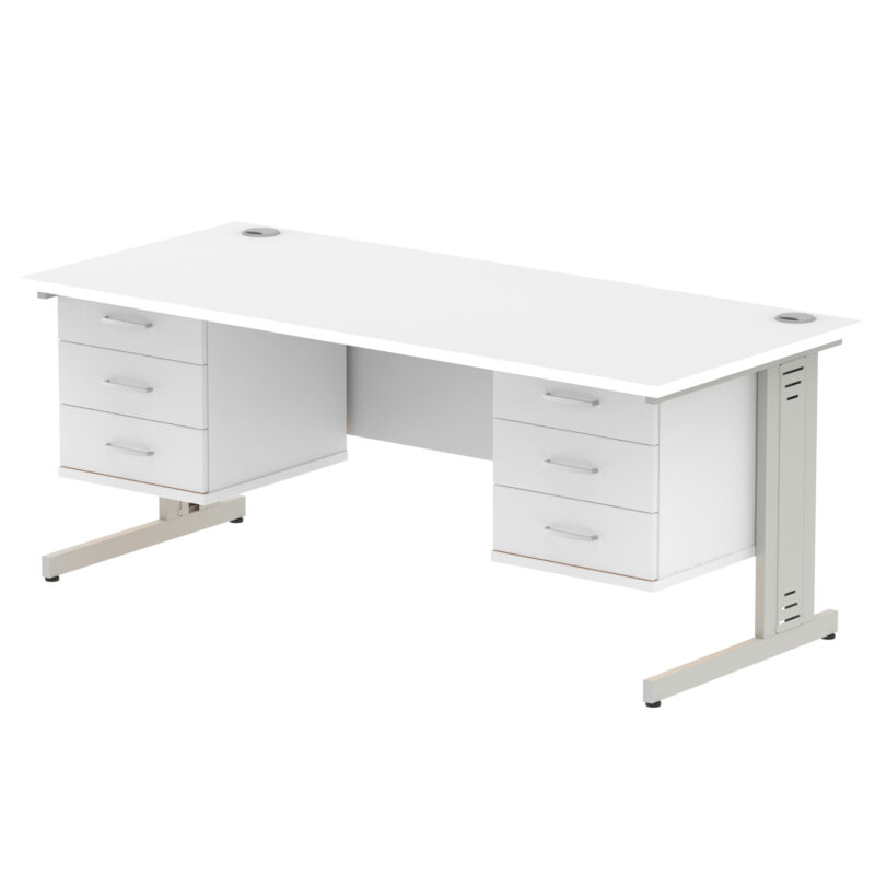 impulse 1800mm cable managed straight desk with two fixed pedestal