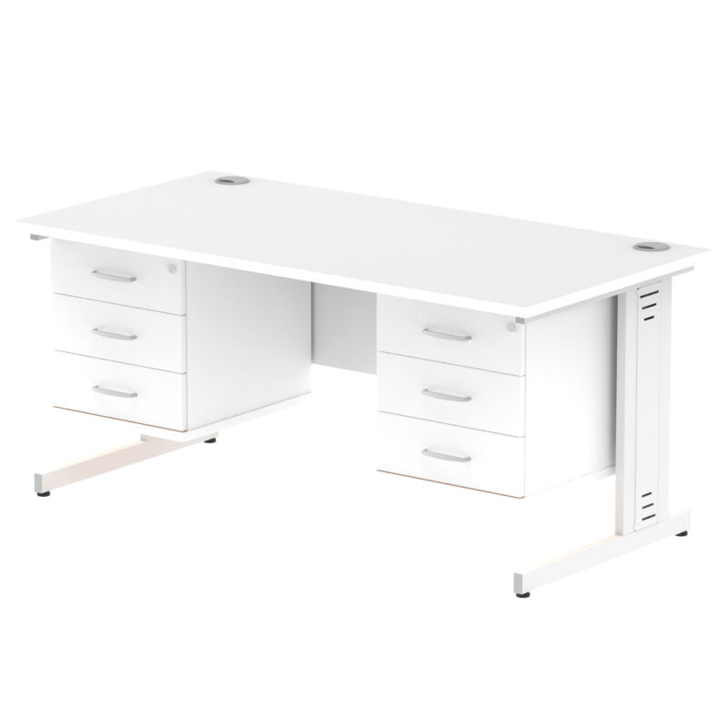 impulse 1600mm cable managed straight desk with two fixed pedestal