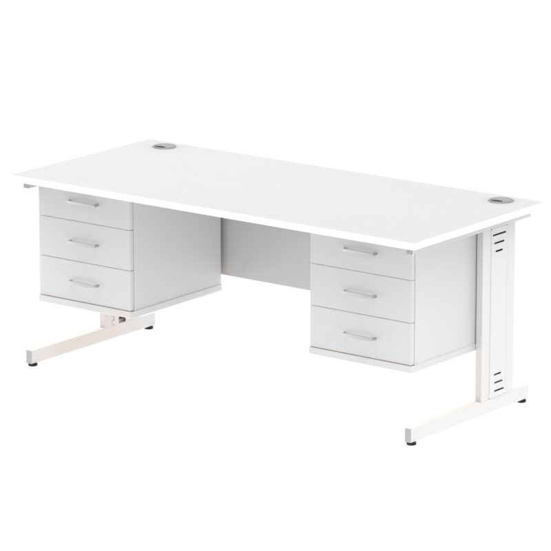 impulse 1800mm cable managed straight desk with two fixed pedestal