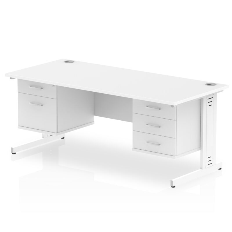 impulse 1600mm cable managed straight desk with two fixed pedestal