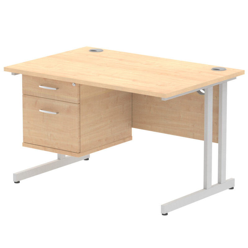 impulse 1200mm cantilever straight desk with single fixed pedestal