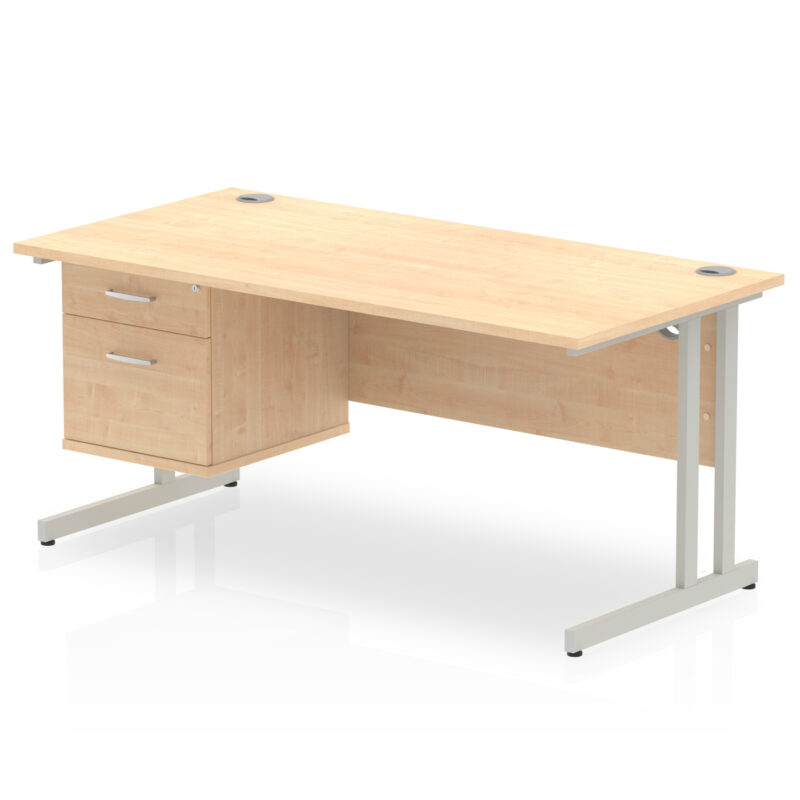 impulse 1600mm cantilever straight desk with single fixed pedestal