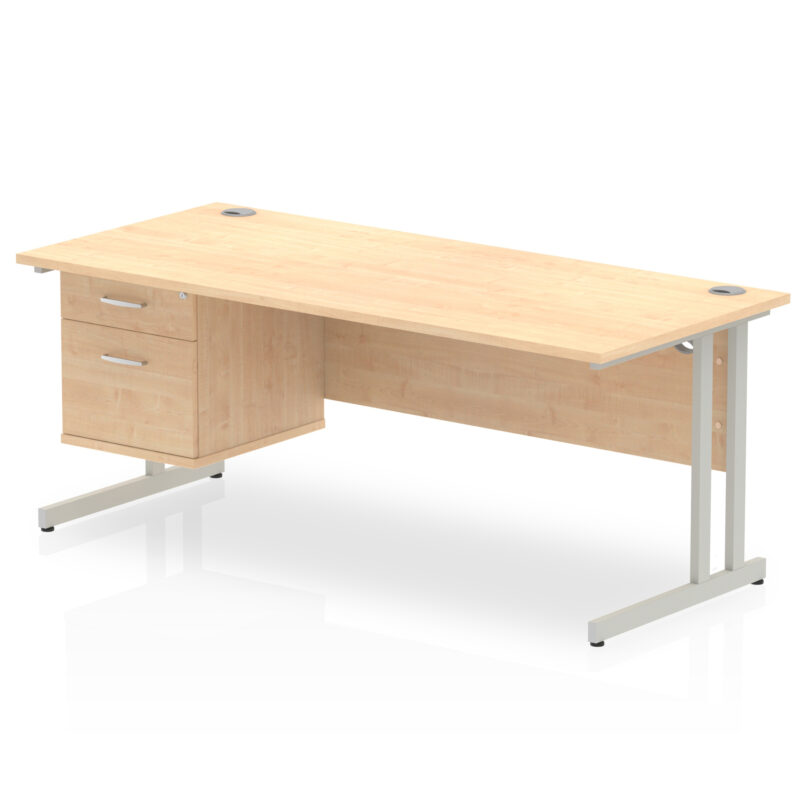 impulse 1800mm cantilever straight desk with single fixed pedestal