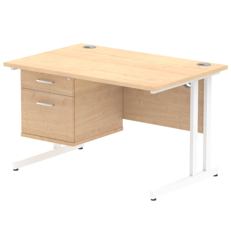 impulse 1200mm cantilever straight desk with single fixed pedestal