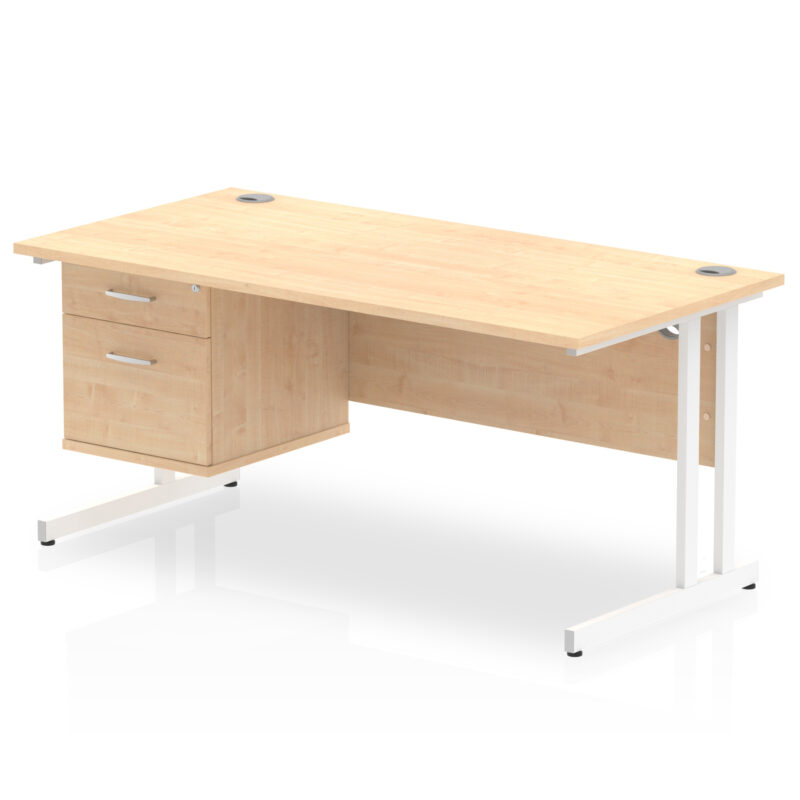 impulse 1600mm cantilever straight desk with single fixed pedestal