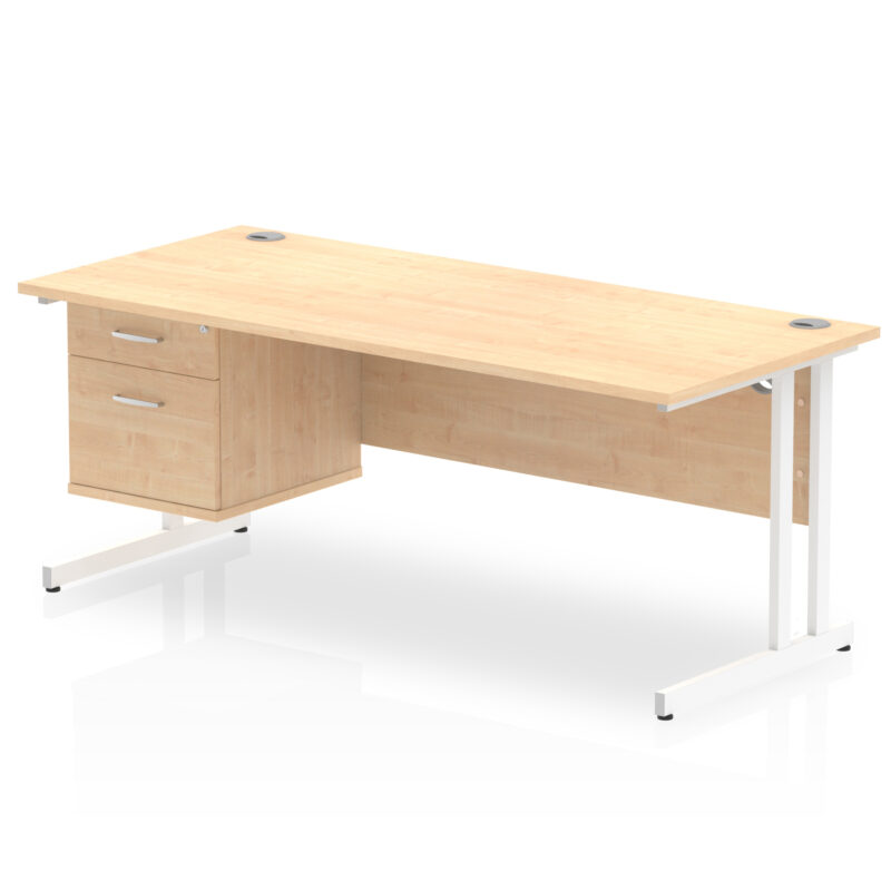impulse 1800mm cantilever straight desk with single fixed pedestal