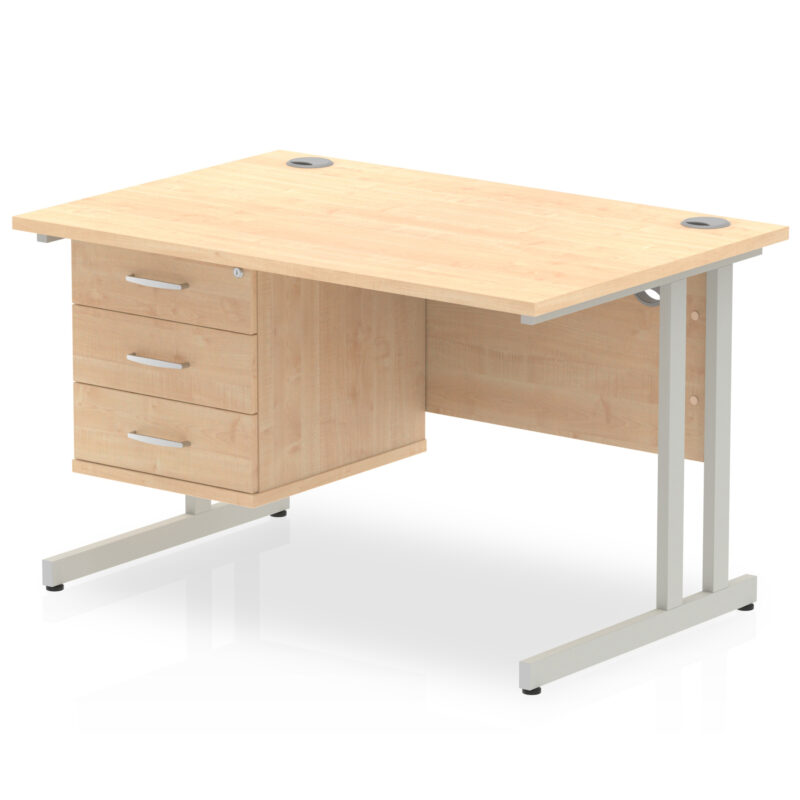 impulse 1200mm cantilever straight desk with single fixed pedestal