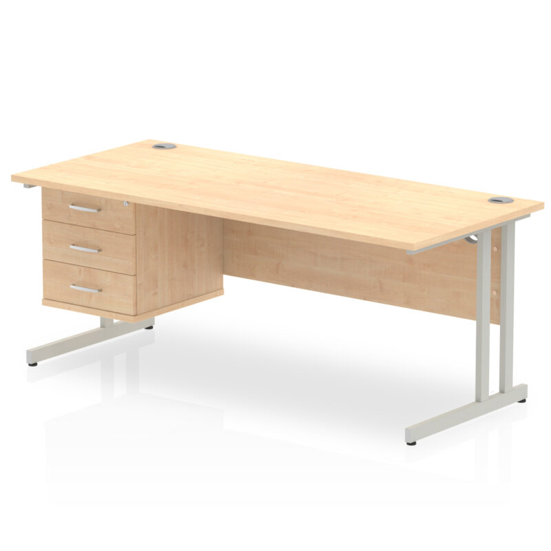 impulse 1800mm cantilever straight desk with single fixed pedestal