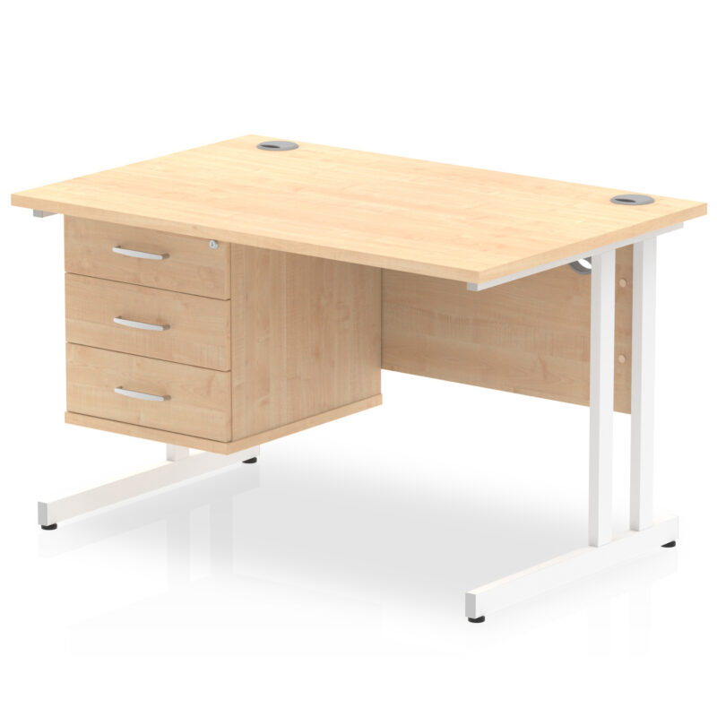 impulse 1200mm cantilever straight desk with single fixed pedestal