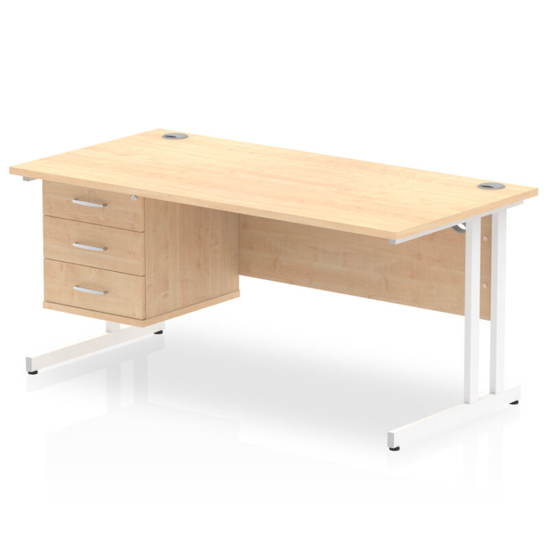 impulse 1600mm cantilever straight desk with single fixed pedestal
