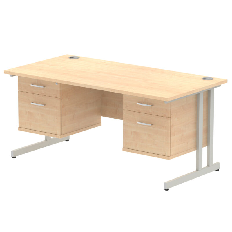 impulse 1600mm cantilever straight desk with two fixed pedestal