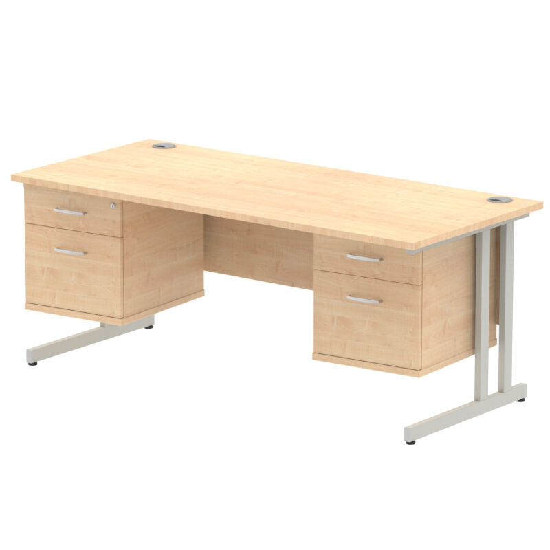impulse 1800mm cantilever straight desk with two fixed pedestal