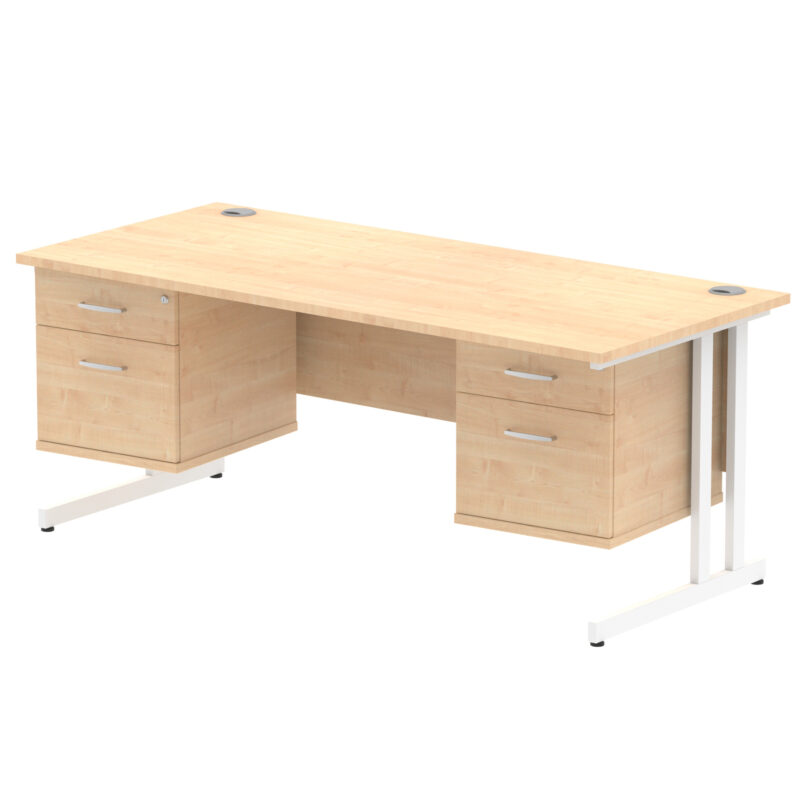 impulse 1800mm cantilever straight desk with two fixed pedestal