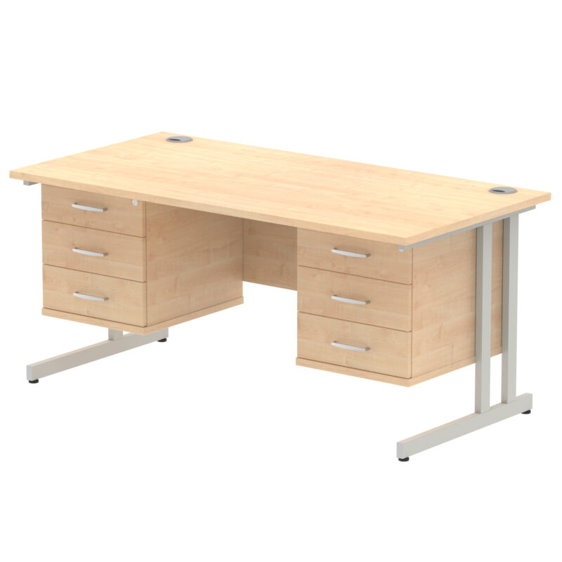 impulse 1600mm cantilever straight desk with two fixed pedestal