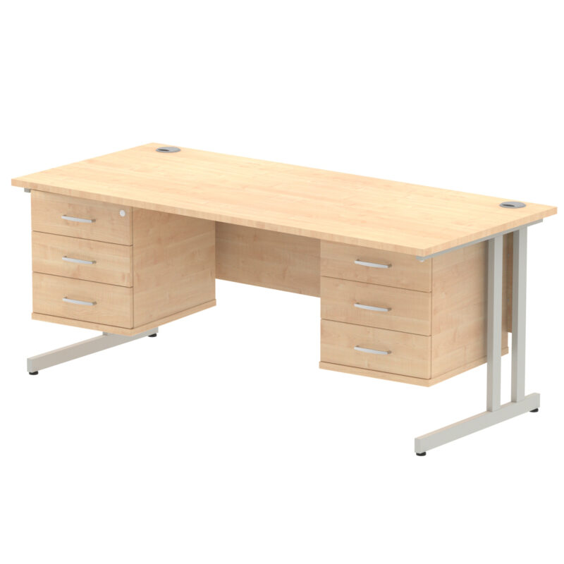 impulse 1800mm cantilever straight desk with two fixed pedestal