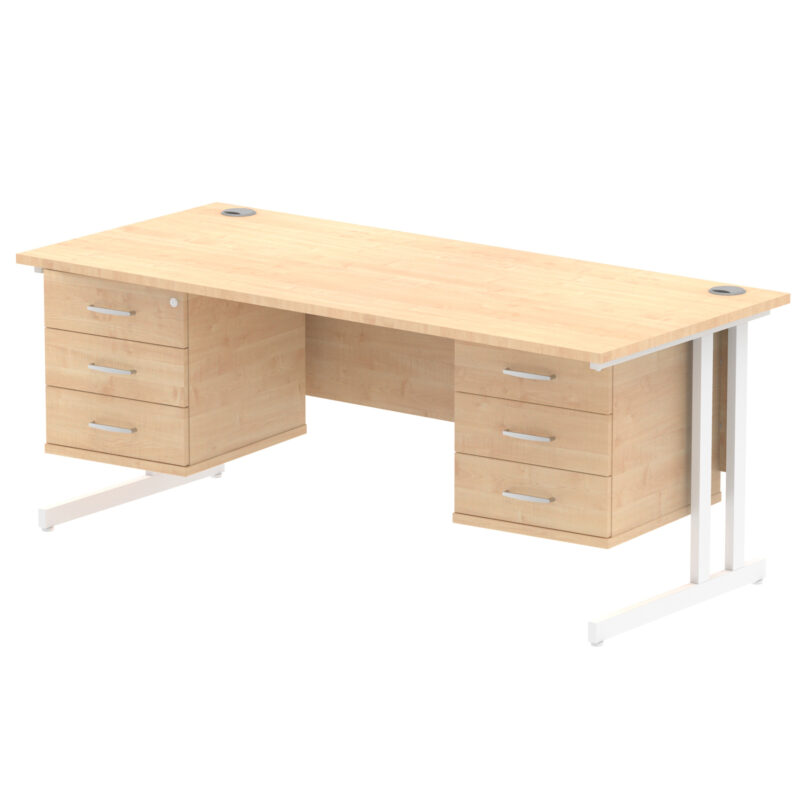 impulse 1800mm cantilever straight desk with two fixed pedestal