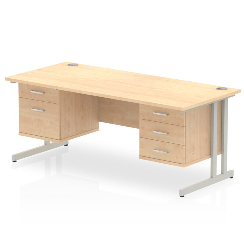 impulse 1800mm cantilever straight desk with two fixed pedestal