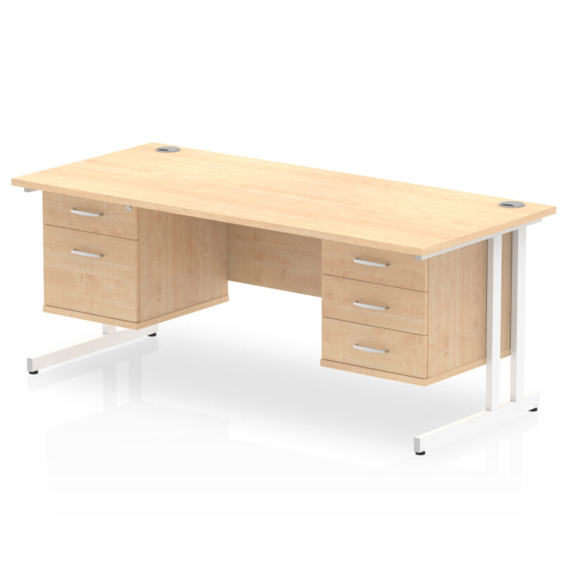 impulse 1800mm cantilever straight desk with two fixed pedestal