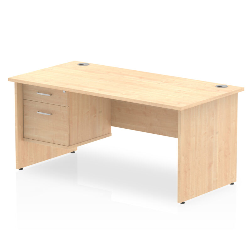 impulse 1600mm panel end straight desk with single fixed pedestal