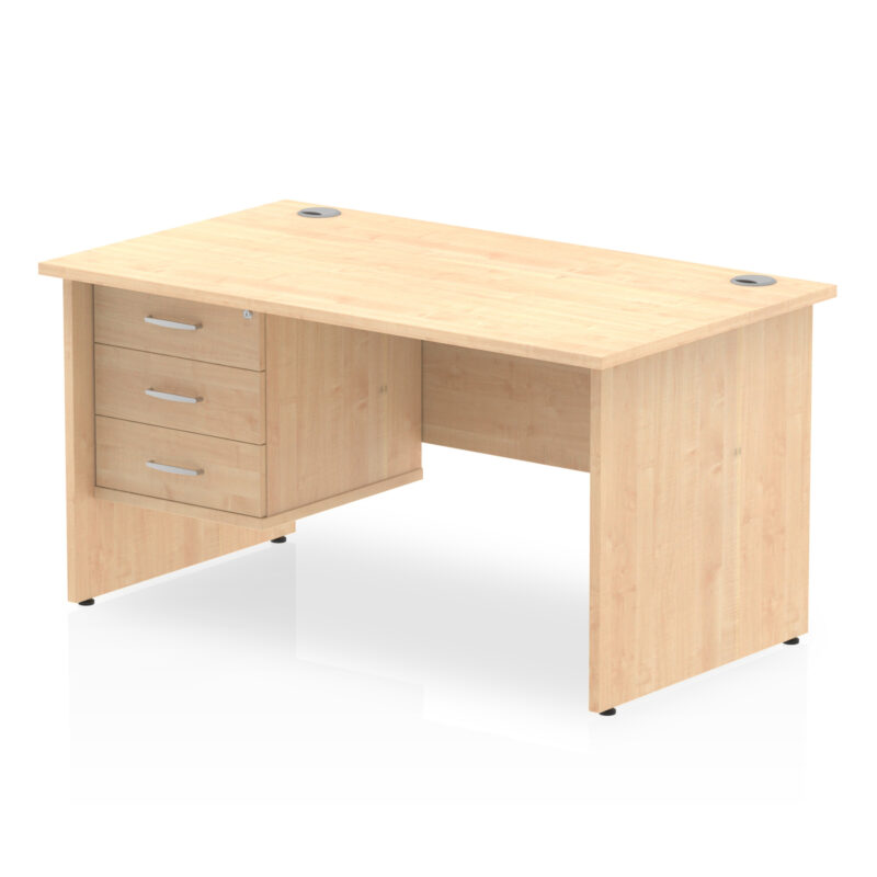 impulse 1400mm panel end straight desk with single fixed pedestal