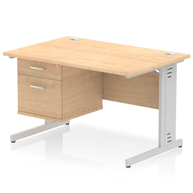 impulse 1200mm cable managed straight desk with single fixed pedestal