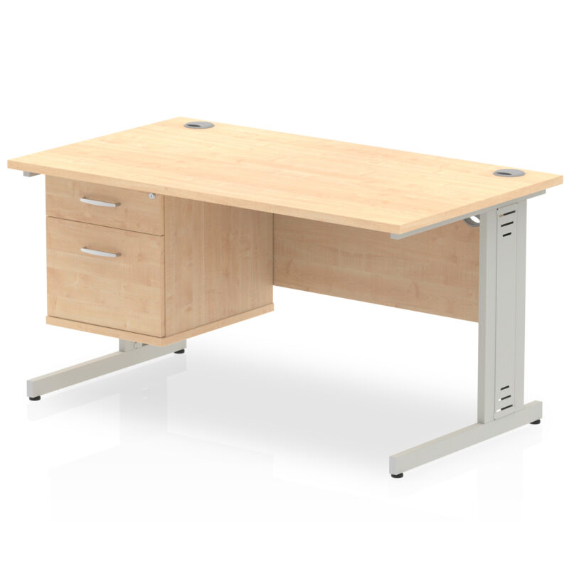 impulse 1400mm cable managed straight desk with single fixed pedestal