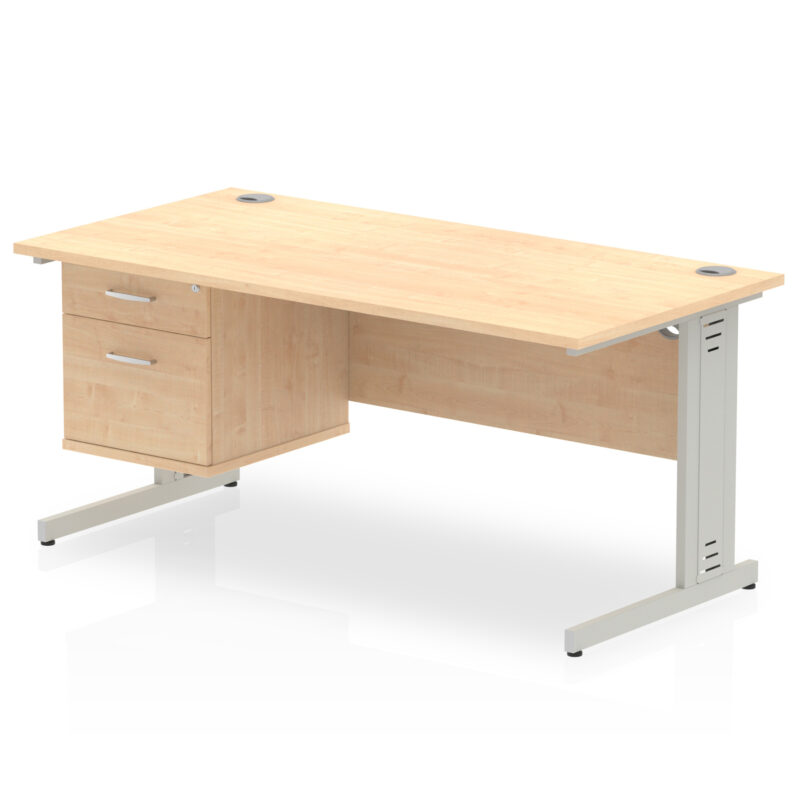 impulse 1600mm cable managed straight desk with single fixed pedestal