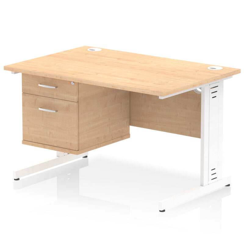 impulse 1200mm cable managed straight desk with single fixed pedestal