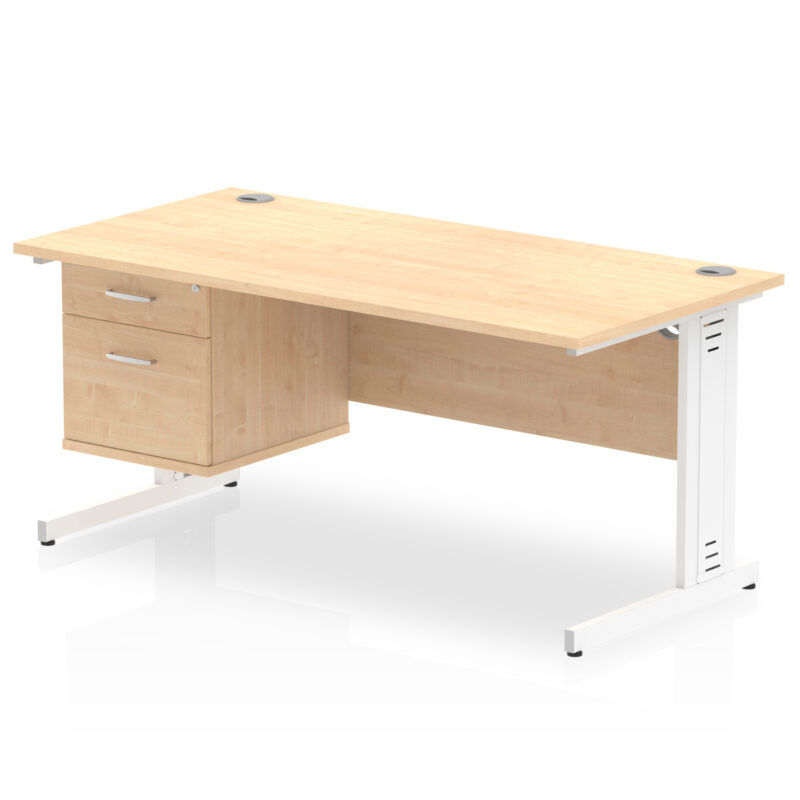 impulse 1600mm cable managed straight desk with single fixed pedestal