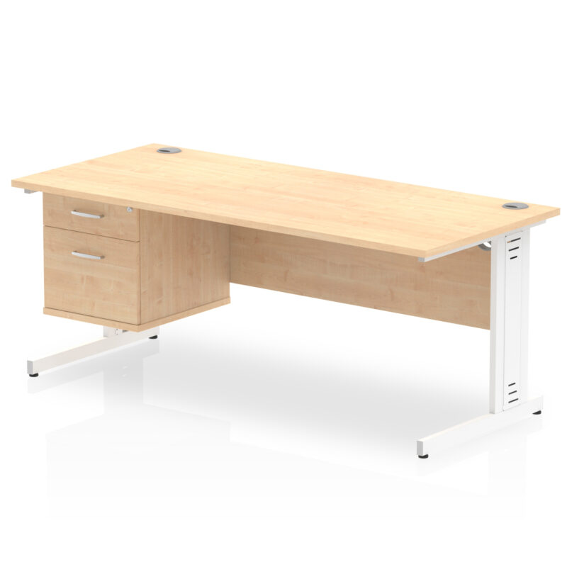 impulse 1800mm cable managed straight desk with single fixed pedestal