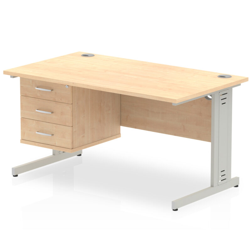 impulse 1400mm cable managed straight desk with single fixed pedestal