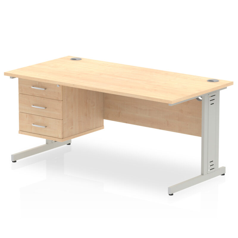 impulse 1600mm cable managed straight desk with single fixed pedestal