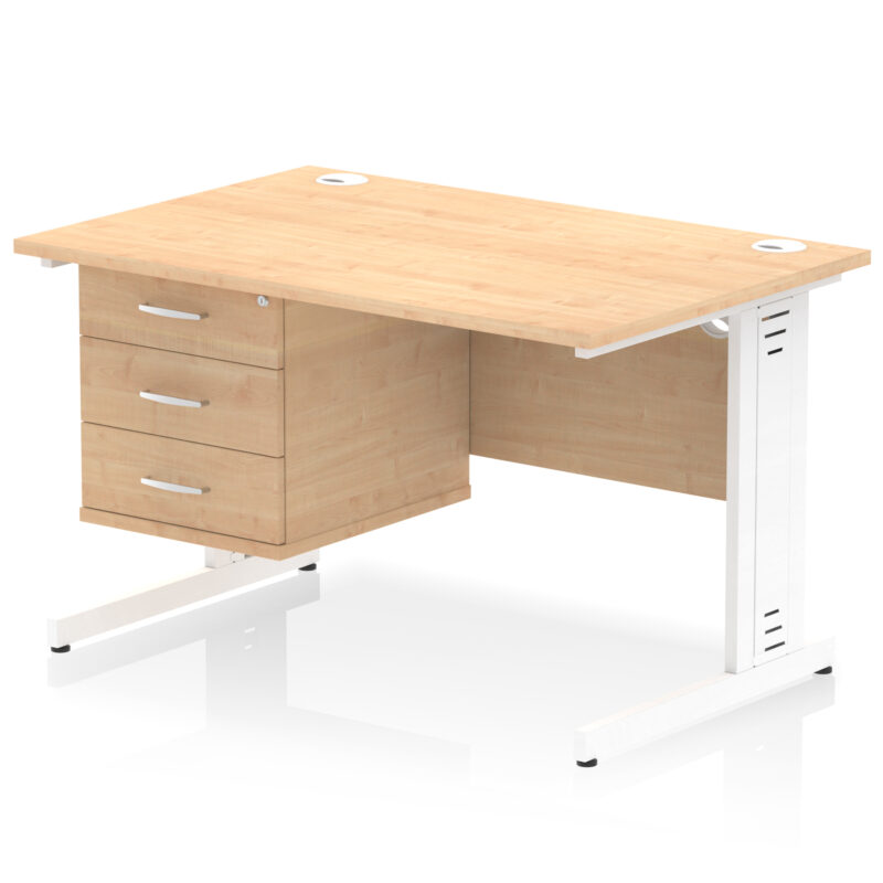 impulse 1200mm cable managed straight desk with single fixed pedestal