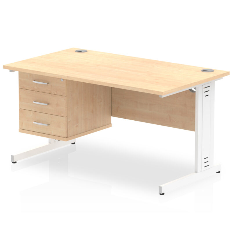 impulse 1400mm cable managed straight desk with single fixed pedestal