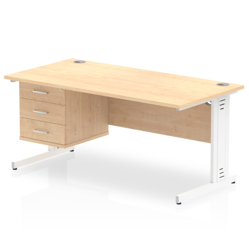 impulse 1600mm cable managed straight desk with single fixed pedestal