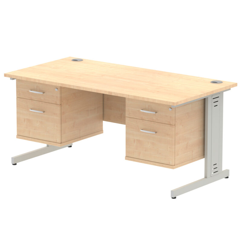 impulse 1600mm cable managed straight desk with two fixed pedestal