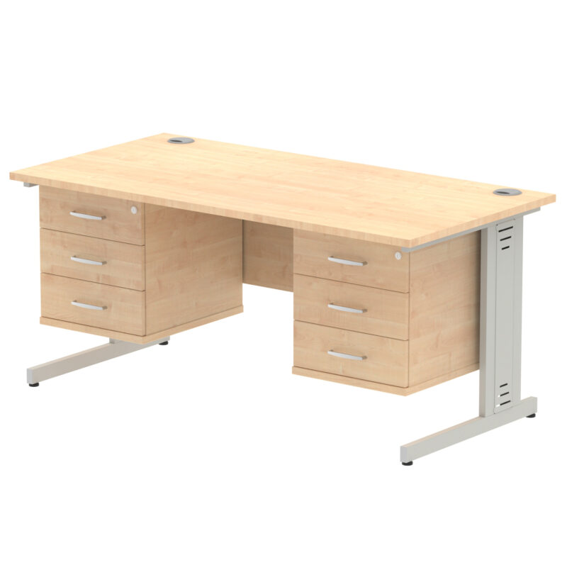 impulse 1600mm cable managed straight desk with two fixed pedestal