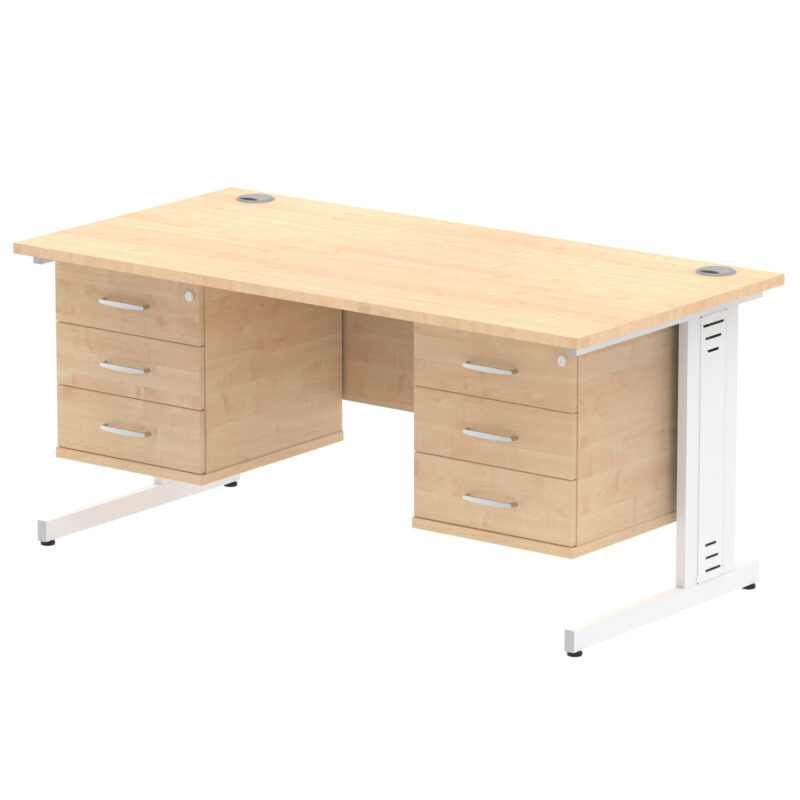 impulse 1600mm cable managed straight desk with two fixed pedestal