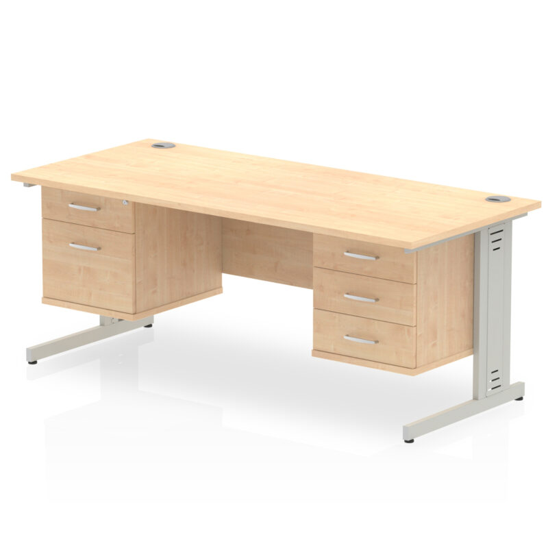 impulse 1600mm cable managed straight desk with two fixed pedestal