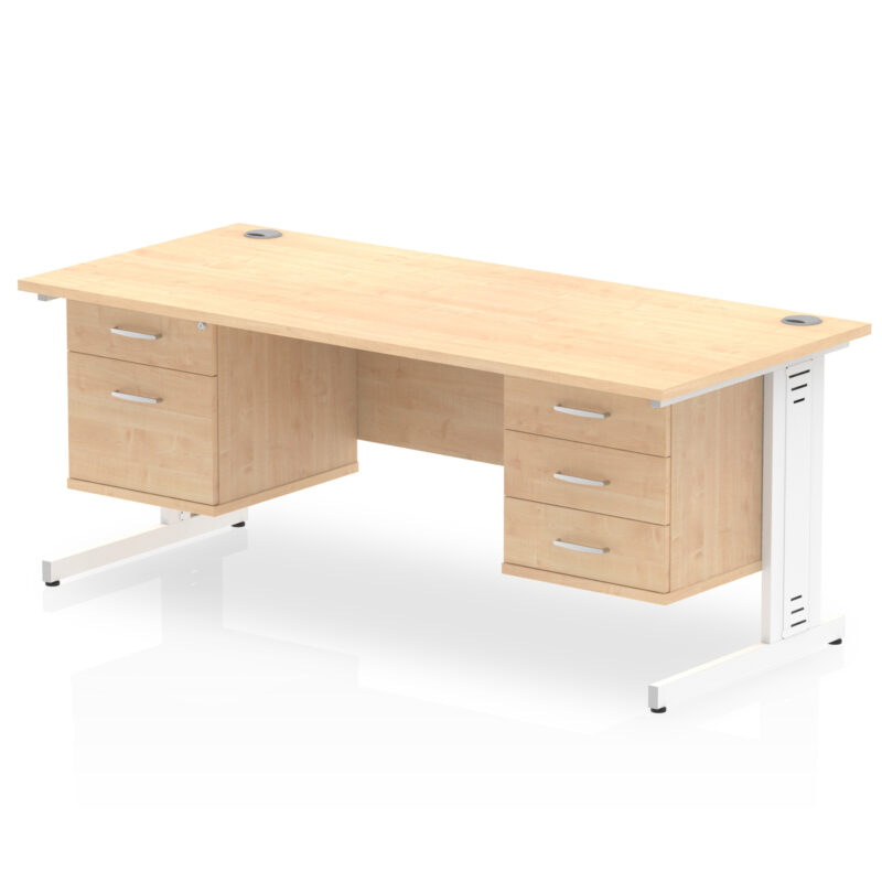 impulse 1600mm cable managed straight desk with two fixed pedestal