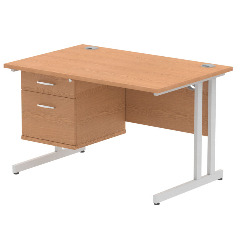 impulse 1200mm cantilever straight desk with single fixed pedestal