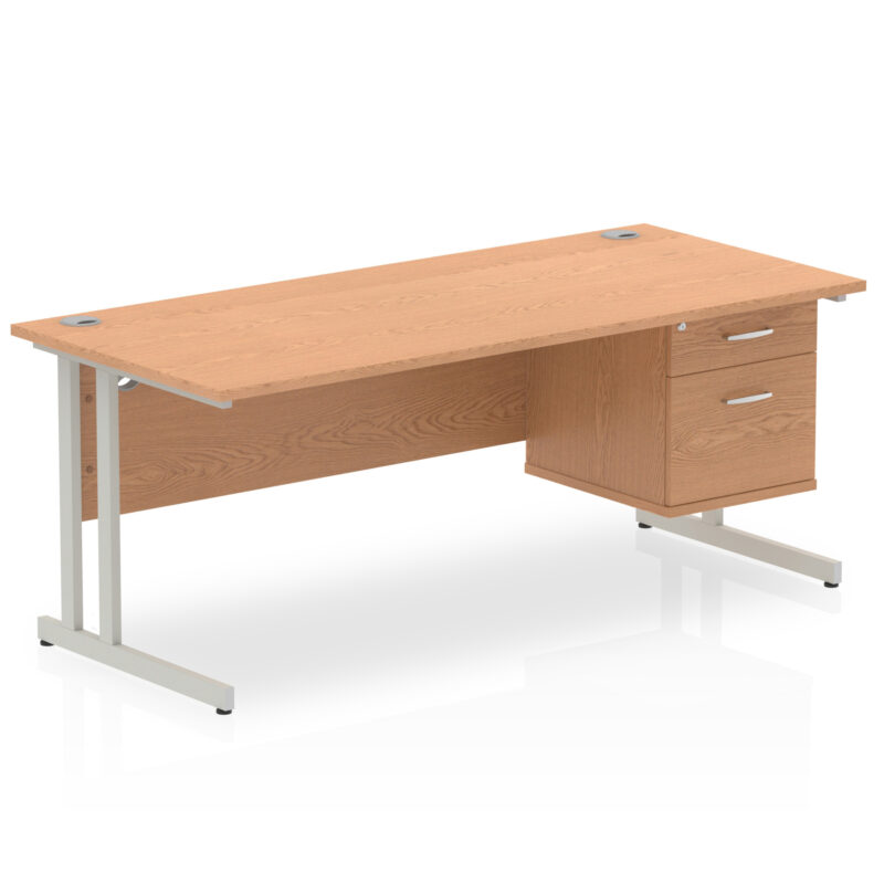 impulse 1800mm cantilever straight desk with single fixed pedestal