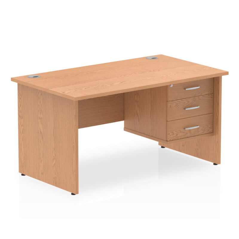 impulse 1400mm panel end straight desk with single fixed pedestal