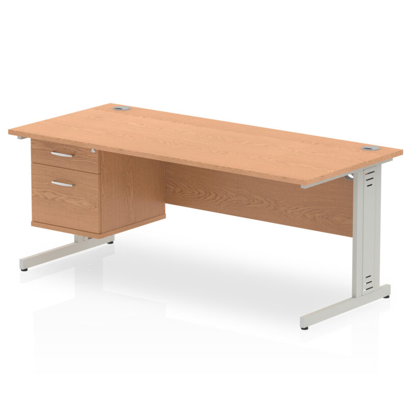 impulse 1800mm cable managed straight desk with single fixed pedestal